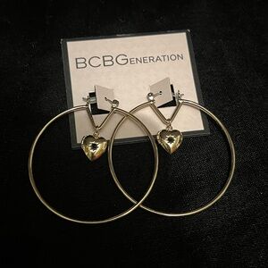 BCBGeneration Goldtone Heart Locket Dangling Hoop Earrings NEW